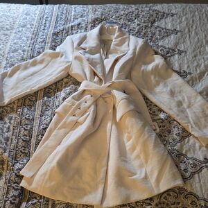 A New Day Elegant Cream Belted Blazer Dress Size L